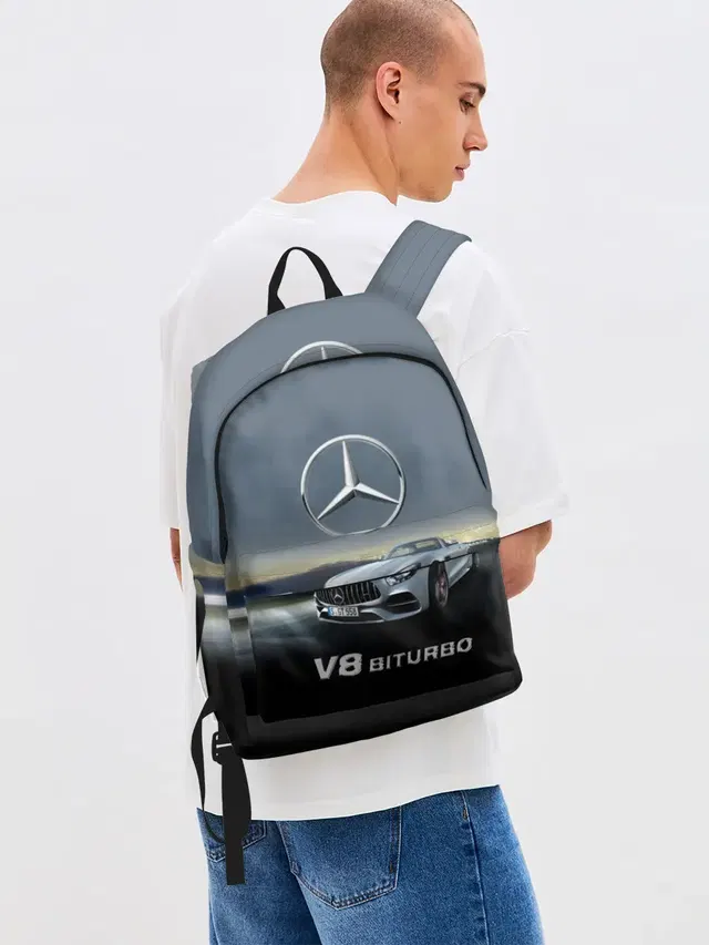 Джинсовый рюкзак с принтом «V8 Biturbo»