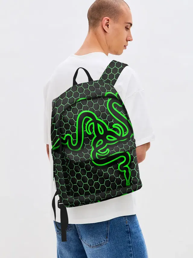 Джинсовый рюкзак с принтом «Разные игры — RAZER»