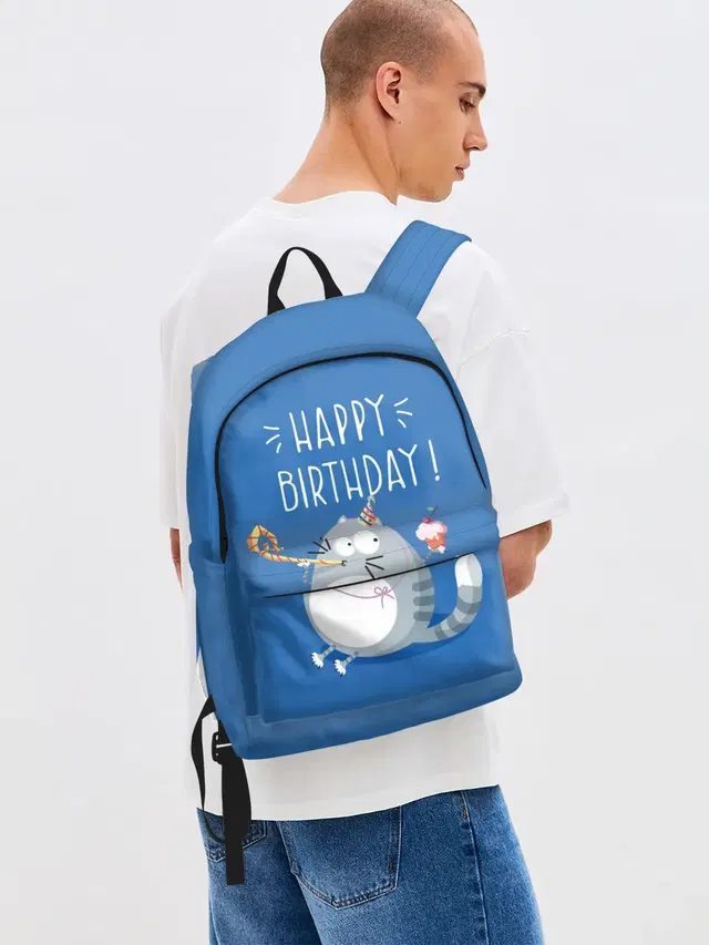 Джинсовый рюкзак с принтом «День рождения — Happy birthday!»