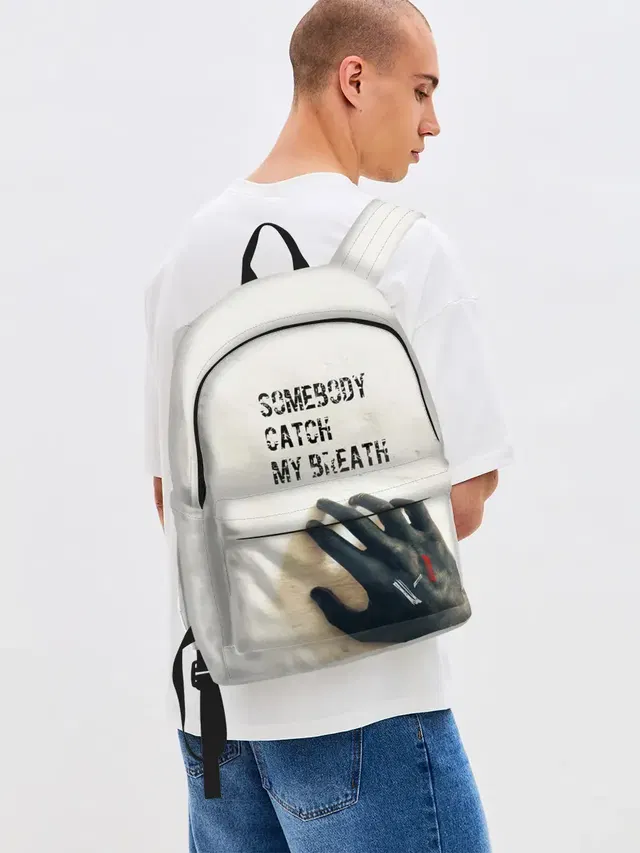 Джинсовый рюкзак с принтом «Somebody Catch My Breath»