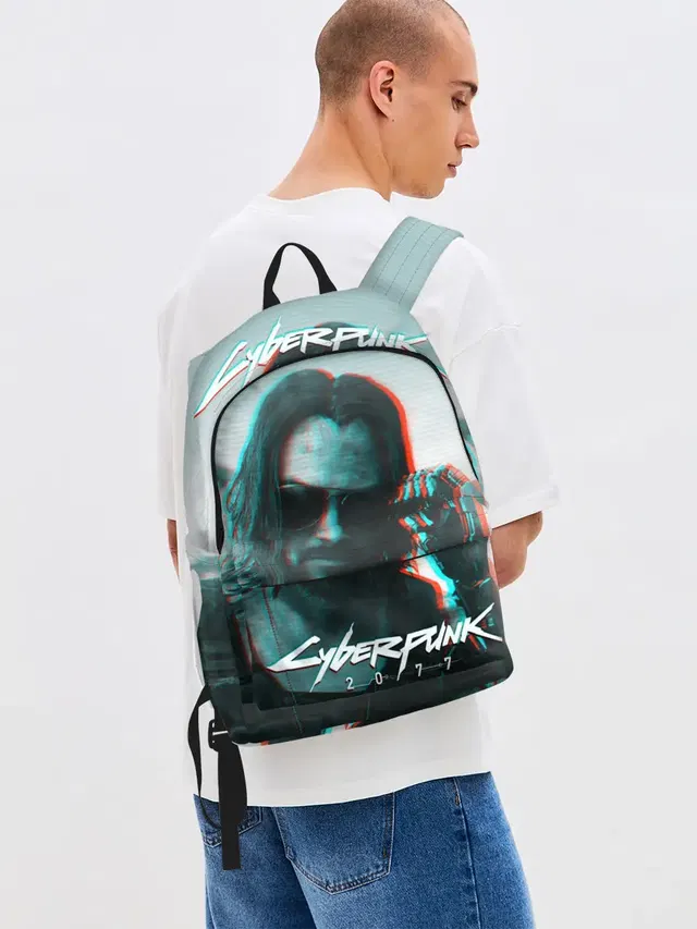Джинсовый рюкзак с принтом «Cyberpunk 2077»