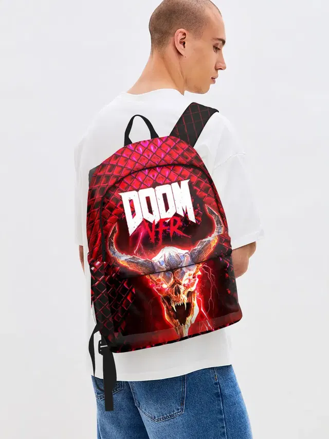 Джинсовый рюкзак с принтом «Дум — Doom Enternal»