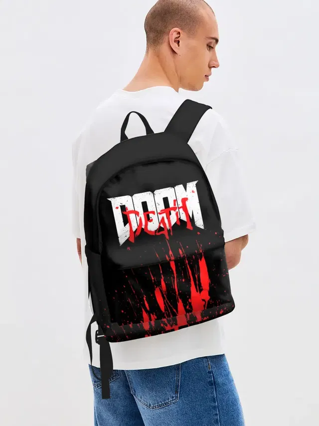 Джинсовый рюкзак с принтом «Дум — DOOM Bloody»