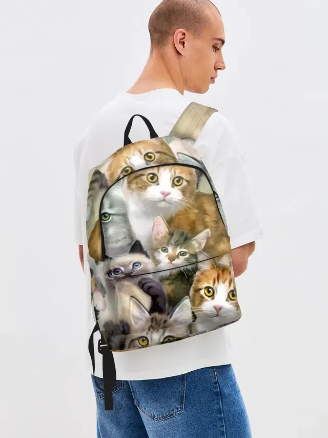 Джинсовый рюкзак с принтом «Коты и кошки — Котишики»
