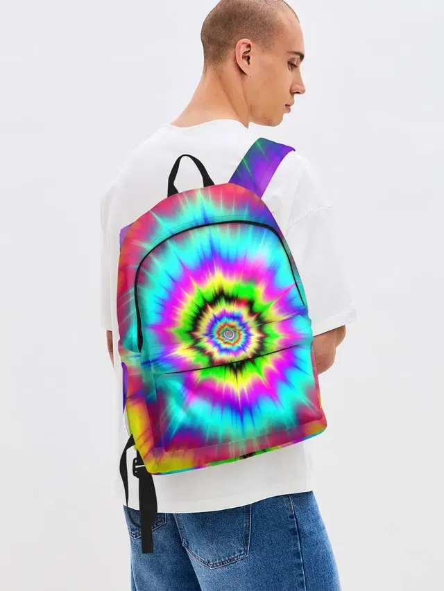 Джинсовый рюкзак с принтом «Разные неоновые принты — ОПТИЧЕСКИЙ УЗОР»