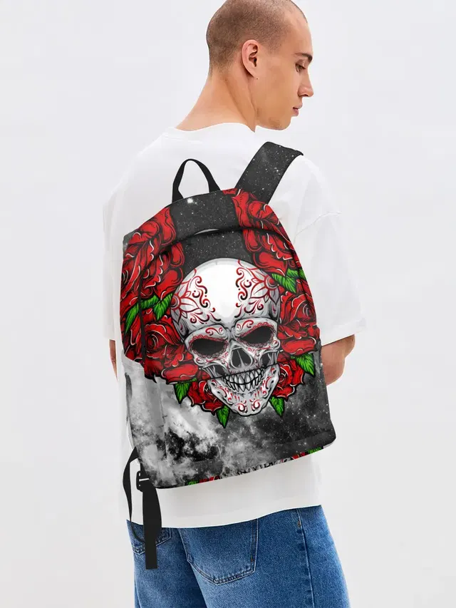 Джинсовый рюкзак с принтом «Skull and Roses»