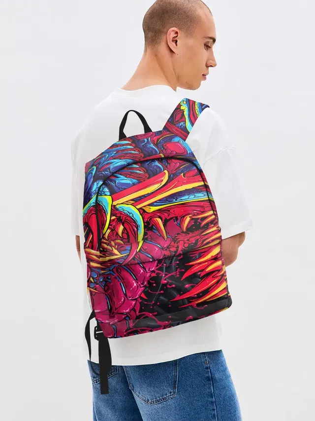 Джинсовый рюкзак с принтом «Monster — CS GO hyper beast skin»