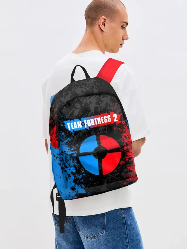 Джинсовый рюкзак с принтом «Team Fortress — TEAM FORTRESS 2 RED VS BLUE»