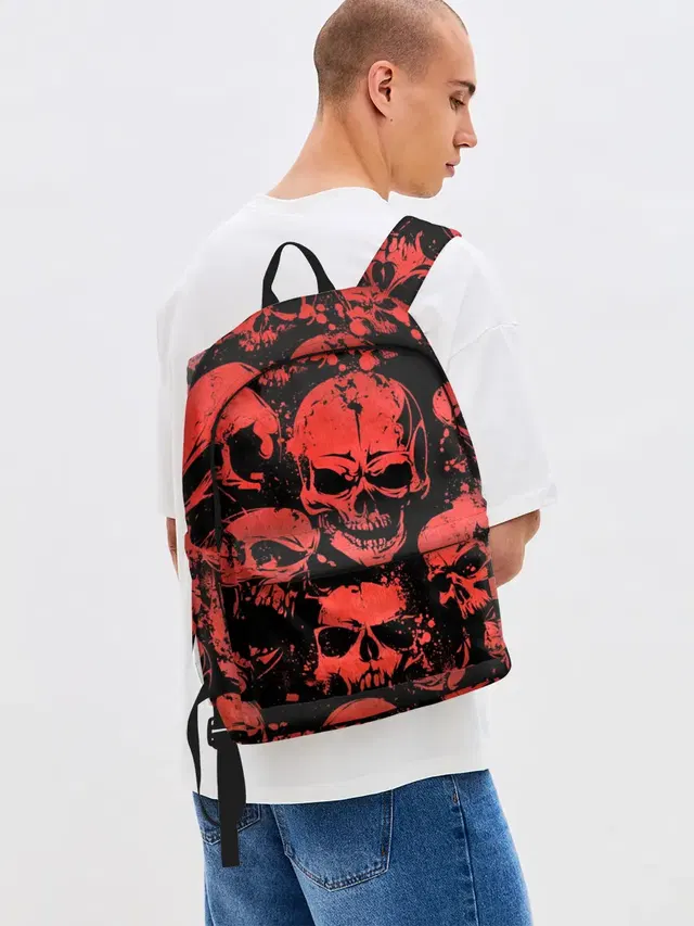 Джинсовый рюкзак с принтом «Черепа — Skulls pattern»