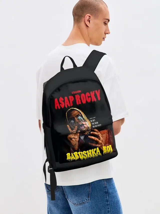 Джинсовый рюкзак с принтом «Разный Рэп — BABUSHKA BOI»