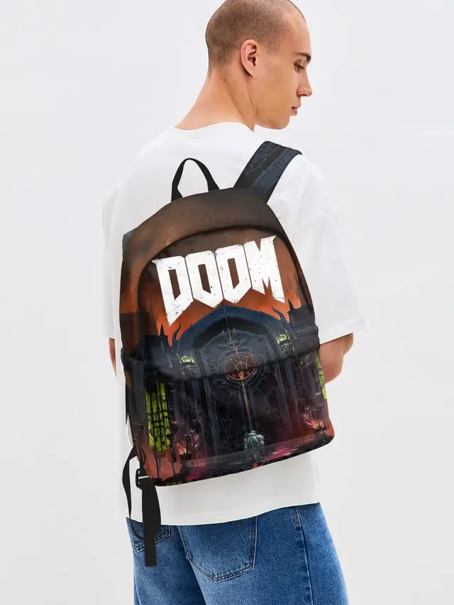 Джинсовый рюкзак с принтом «Дум — DOOM - Hellgate»