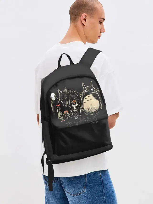 Джинсовый рюкзак с принтом «Studio Ghibli — My Neighbor Totoro группа на черном»