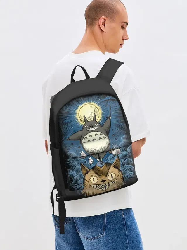 Джинсовый рюкзак с принтом «Котобус — My Neighbor Totoro кот и заяц»