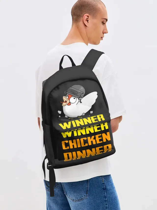 Джинсовый рюкзак с принтом «Cast iron pan — Winner Chicken Dinner»