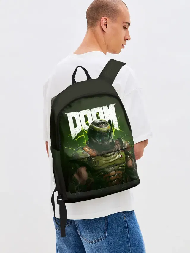 Джинсовый рюкзак с принтом «Дум — Doom Eternal»