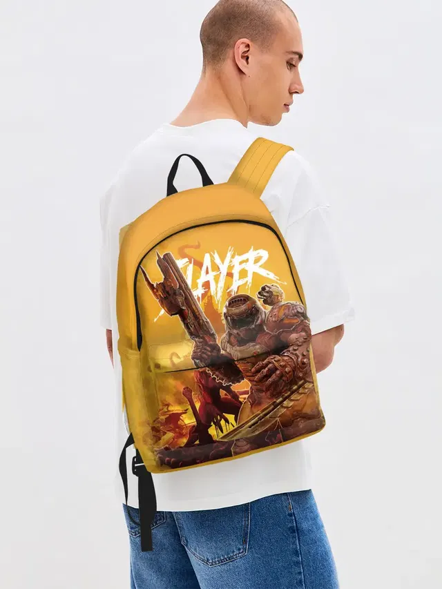 Джинсовый рюкзак с принтом «Дум — Doom Slayer»
