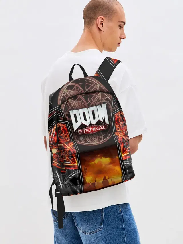 Джинсовый рюкзак с принтом «Дум — DOOM ETERNAL»