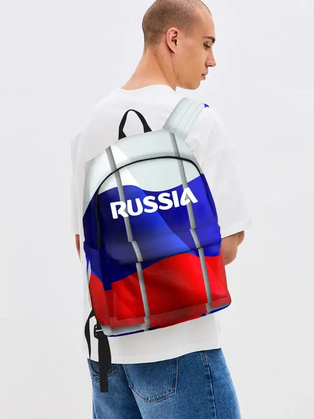 Джинсовый рюкзак с принтом «Патриотизм — Россия.»