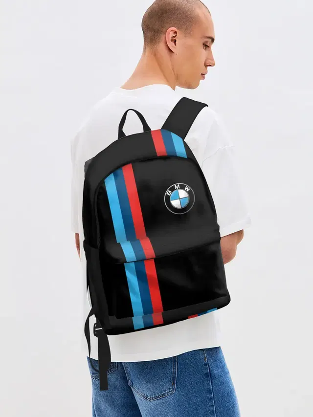 Джинсовый рюкзак с принтом «BMW M stripe»