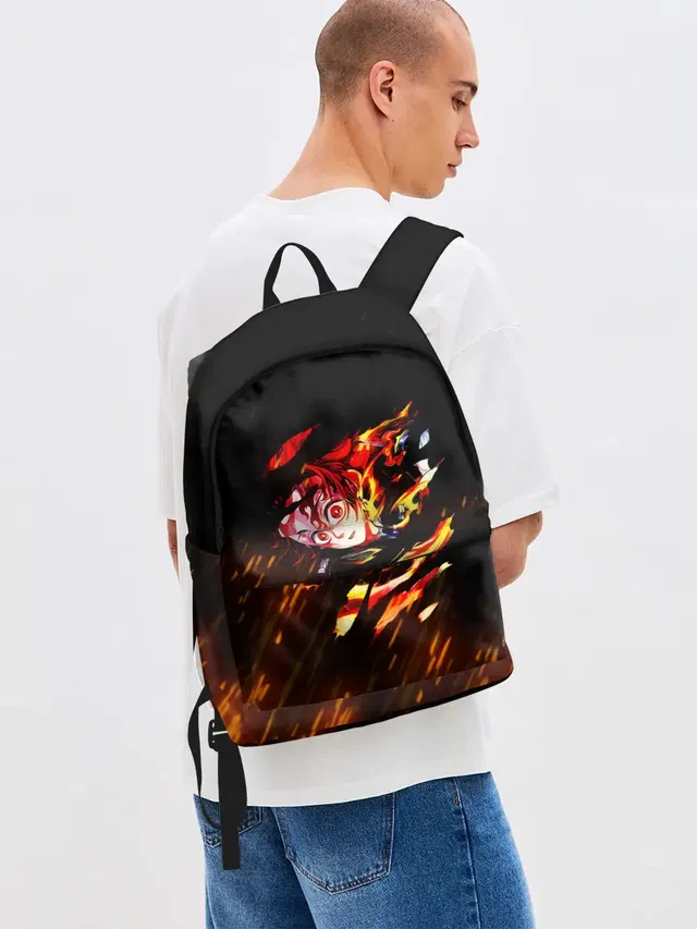 Джинсовый рюкзак с принтом «Клинок, рассекающий демонов — Burning Kamado»