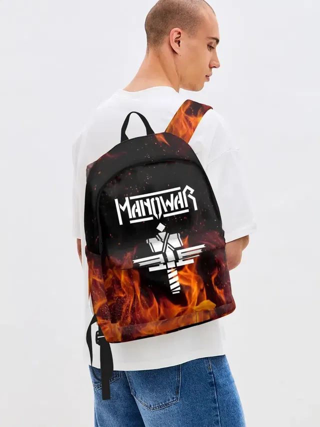 Джинсовый рюкзак с принтом «Fire — Manowar»