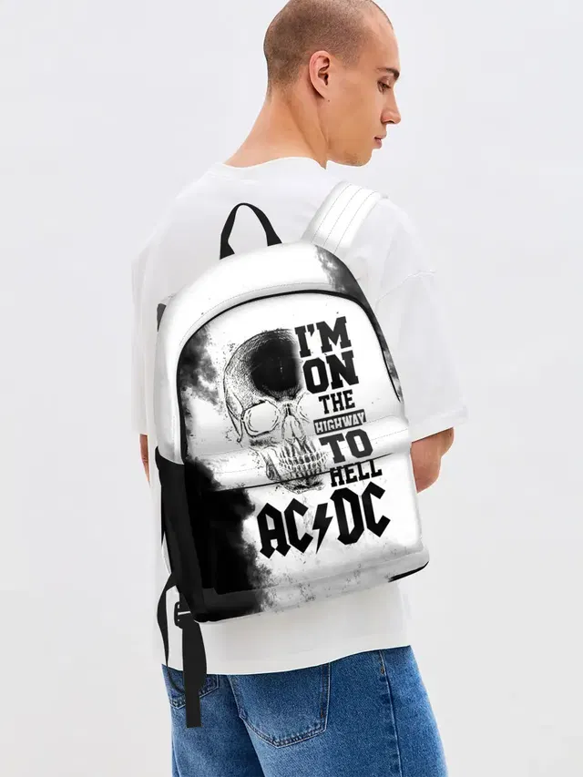 Джинсовый рюкзак с принтом «Skull — Im on the highway to hell AC/DC»