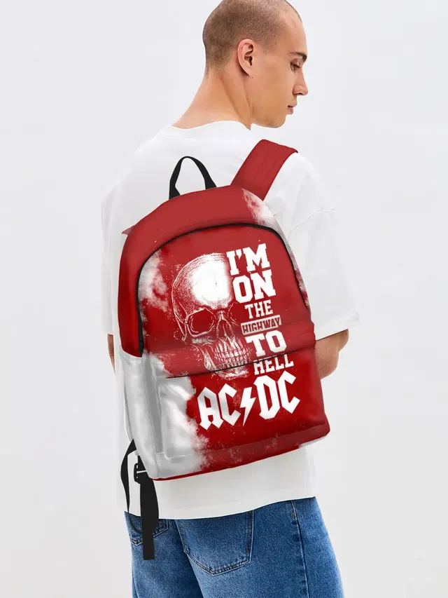 Джинсовый рюкзак с принтом «Human skull — Im on the highway to hell AC/DC»