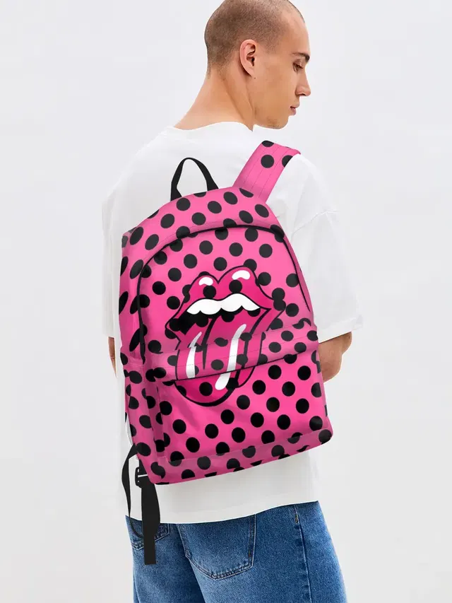 Джинсовый рюкзак с принтом «rolling stones pink logo»