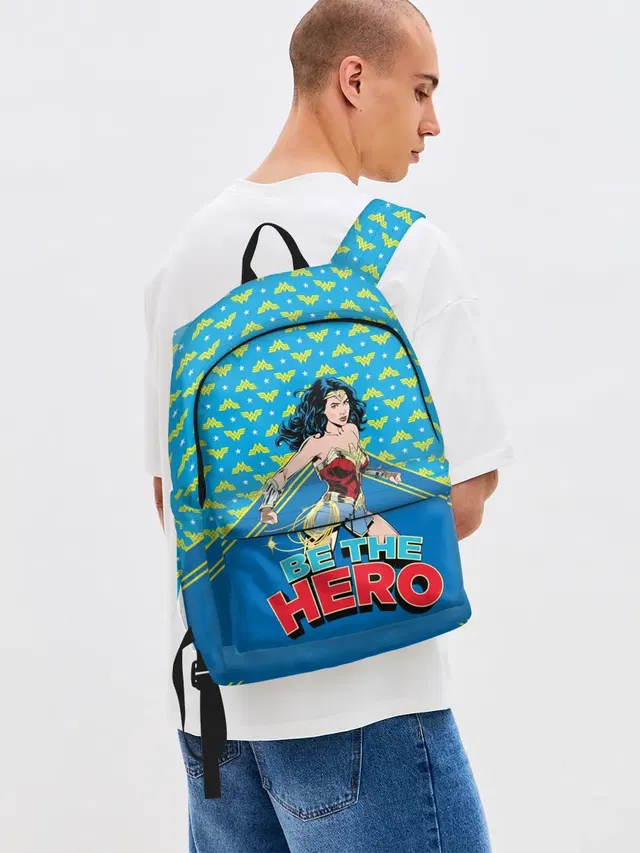 Джинсовый рюкзак с принтом «Чудо-женщина — Be the hero»