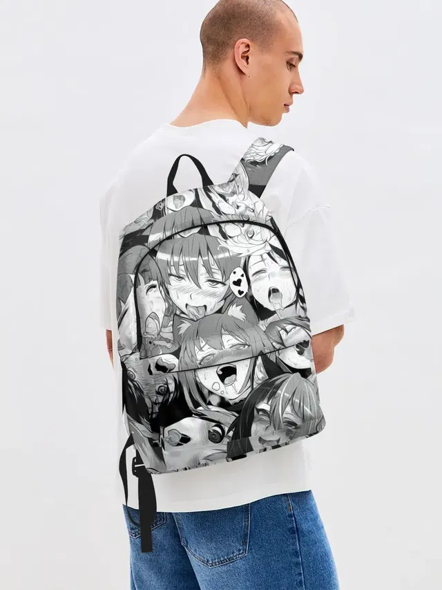 Джинсовый рюкзак с принтом «Ahegao — AHEGAO monochrome»