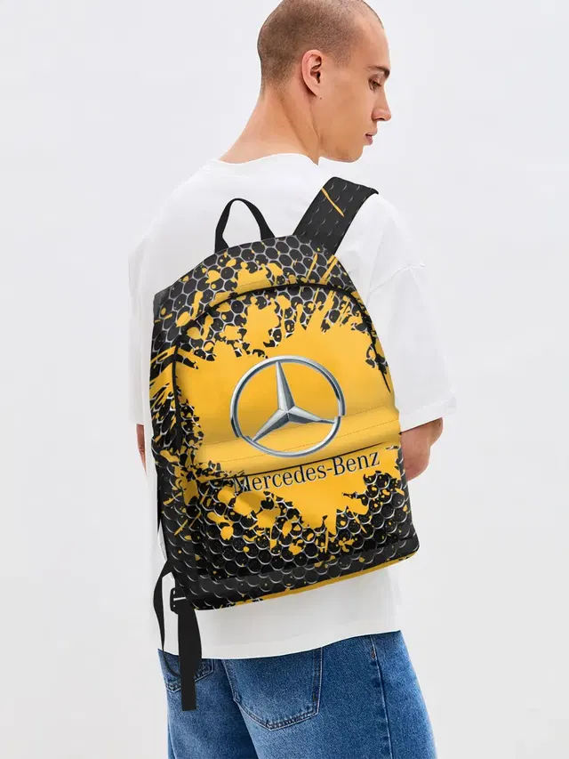 Джинсовый рюкзак с принтом «Emblem — mercedes»