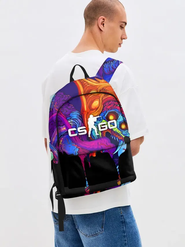 Джинсовый рюкзак с принтом «Psychedelic art — CS GO HYPER BEAST»