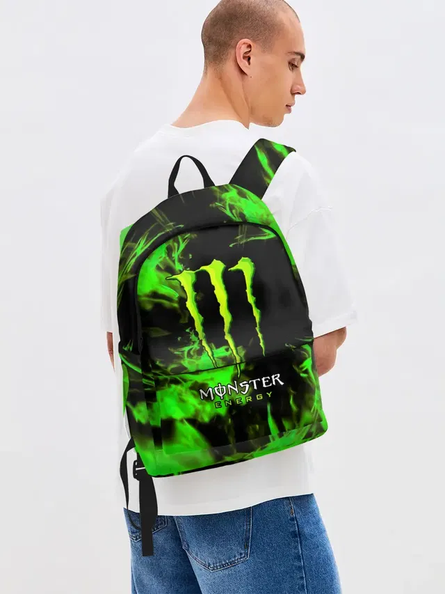 Джинсовый рюкзак с принтом «Разные автомобильные — MONSTER ENERGY»