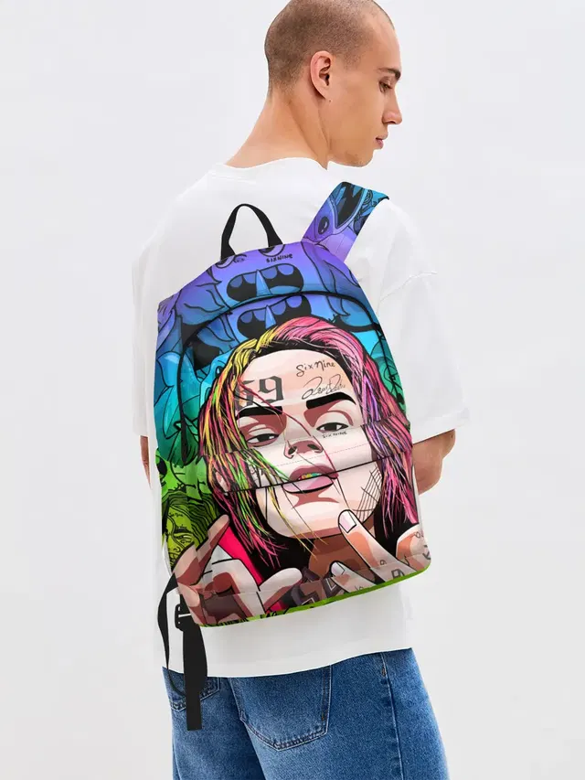 Джинсовый рюкзак с принтом «6ix9ine»