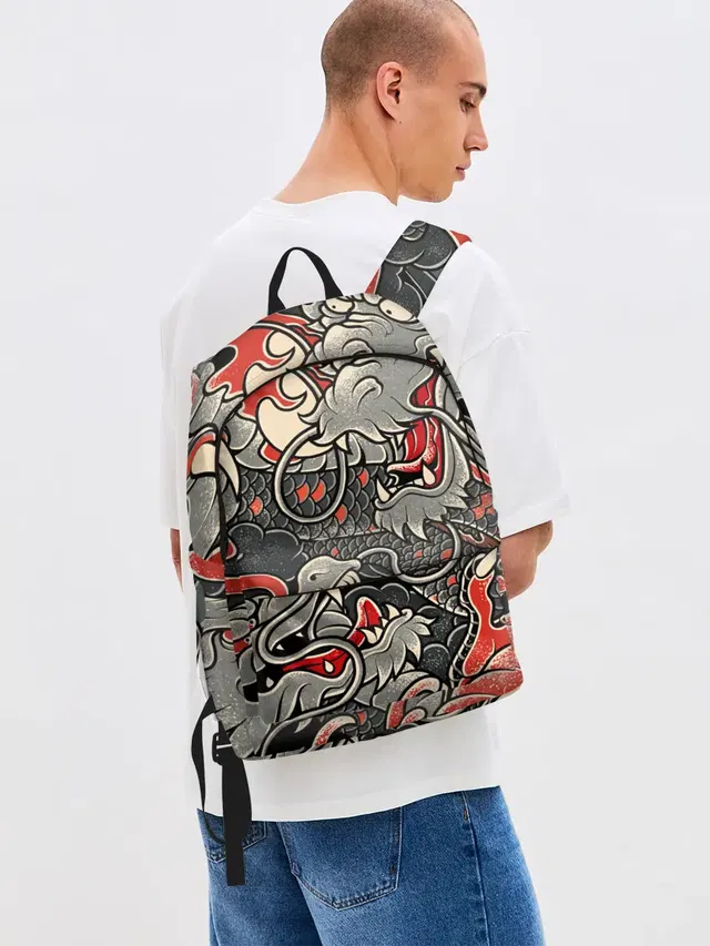 Джинсовый рюкзак с принтом «Популярные — Dsquared tatoo DRAGON»