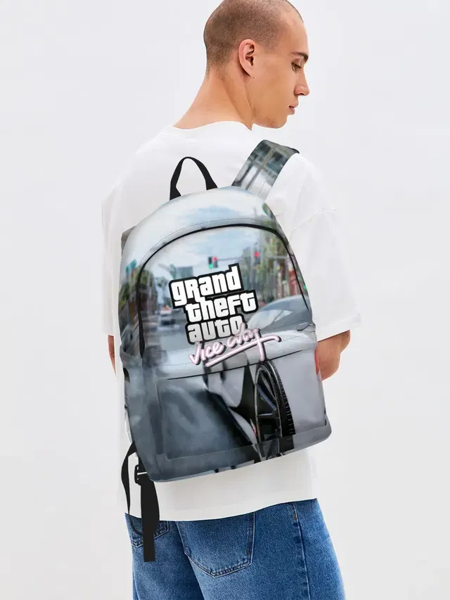 Джинсовый рюкзак с принтом «GTA — Vice city»