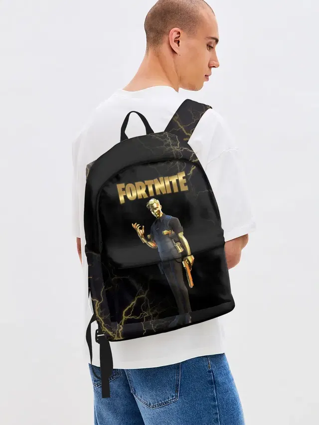 Джинсовый рюкзак с принтом «Фортнайт — Gold Midas Fortnite 2»