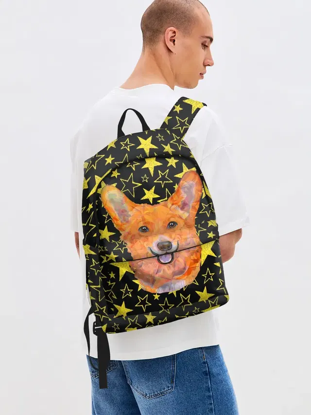 Джинсовый рюкзак с принтом «Вельш-корги — Corgi — Stars»