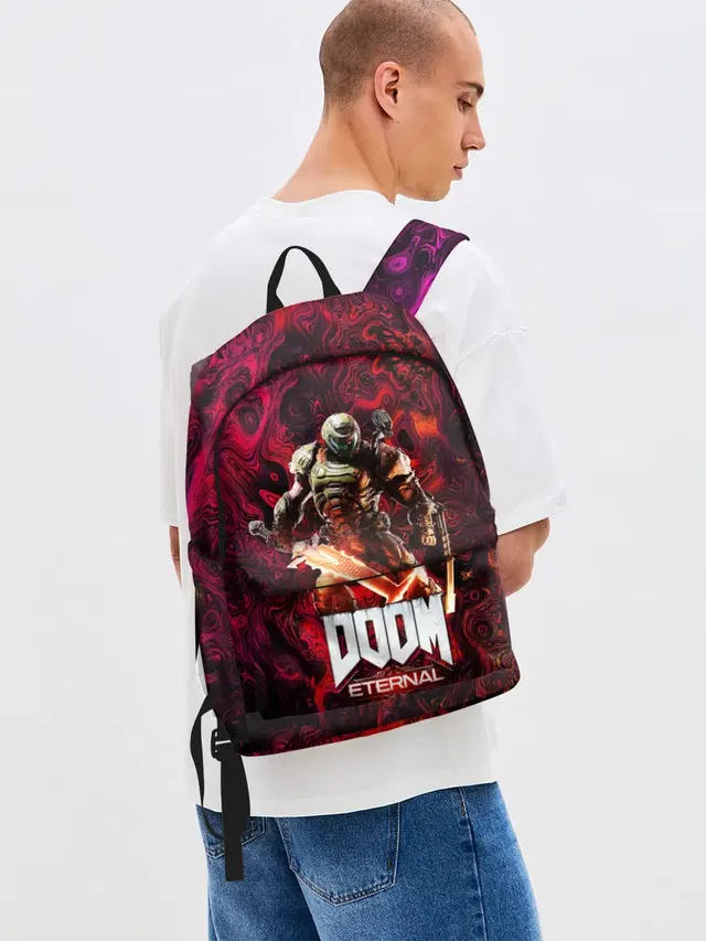 Джинсовый рюкзак с принтом «Дум — Doom Eternal — Дум Этернал»