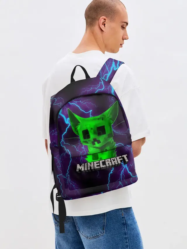 Джинсовый рюкзак с принтом «Майнкрафт — MINECRAFT CREEPER CAT»