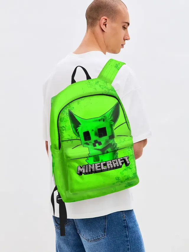 Джинсовый рюкзак с принтом «Майнкрафт — MINECRAFT CREEPER CAT»