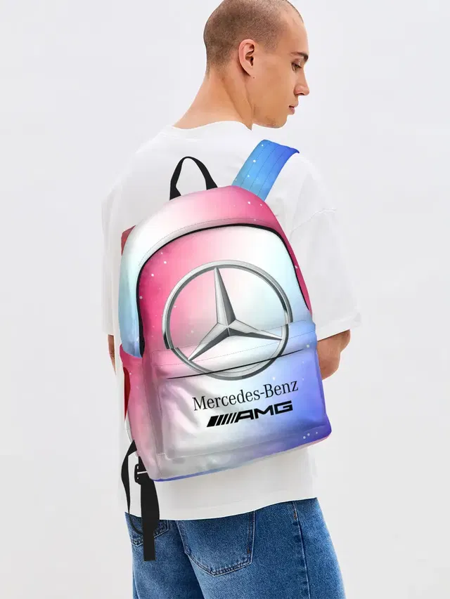 Джинсовый рюкзак с принтом «Merсedes — MERCEDES — МЕРСЕДЕС»