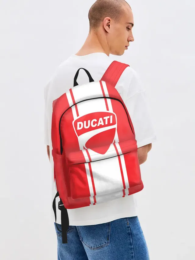 Джинсовый рюкзак с принтом «Разные мотоциклы — DUCATI»