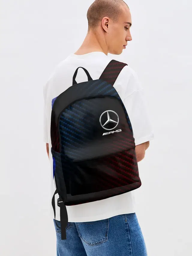 Джинсовый рюкзак с принтом «Carbon texture — MERCEDES — МЕРСЕДЕС»