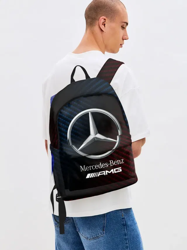 Джинсовый рюкзак с принтом «Mercedes-Benz — MERCEDES — МЕРСЕДЕС»
