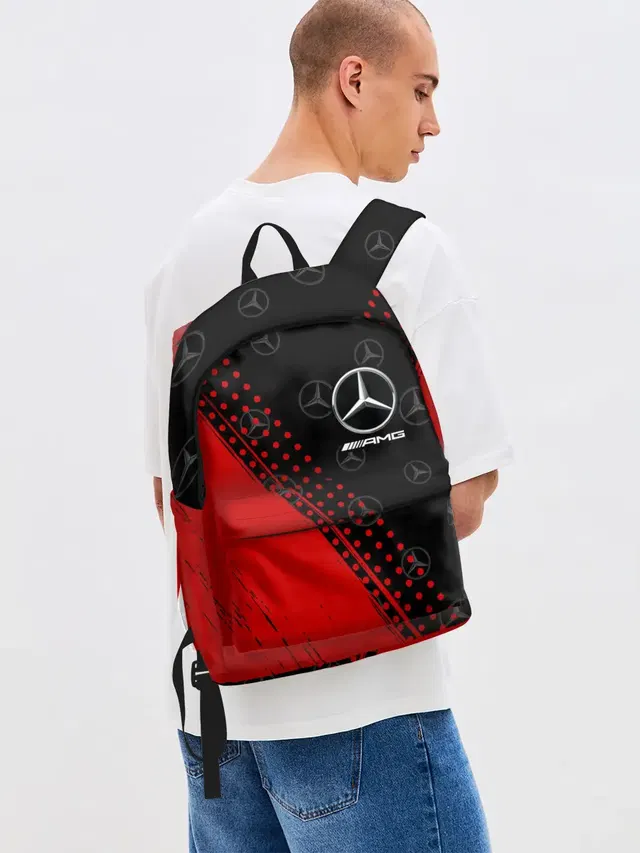 Джинсовый рюкзак с принтом «AMG — MERCEDES — МЕРСЕДЕС»