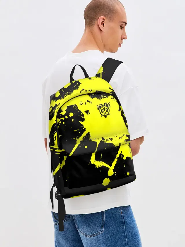 Джинсовый рюкзак с принтом «Paint splatter — FC Borussia»