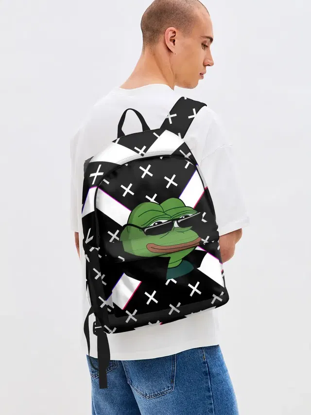Джинсовый рюкзак с принтом «Pepe в очках EZ»