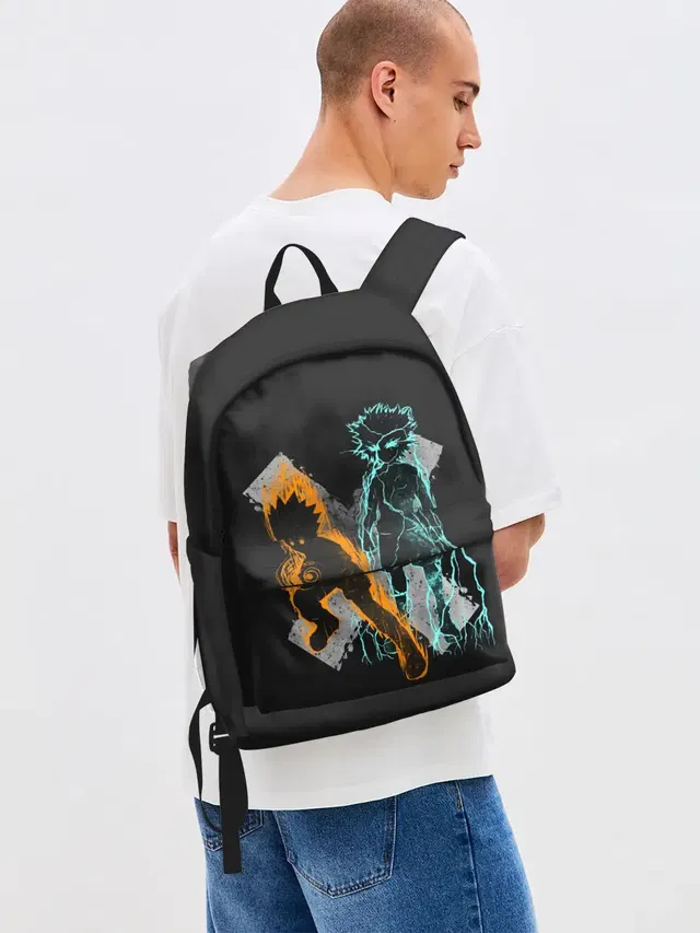 Джинсовый рюкзак с принтом «Logo Hunter с персонажами»