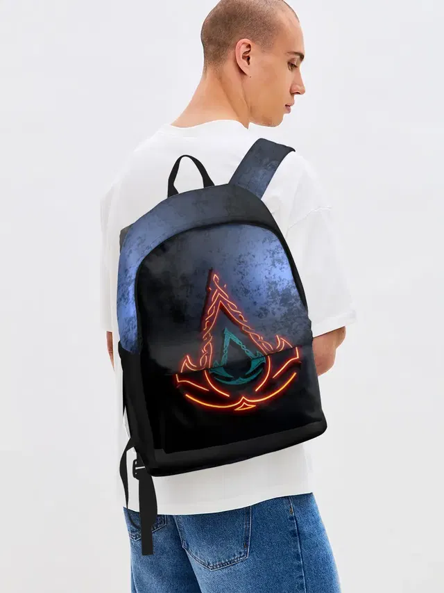 Джинсовый рюкзак с принтом «AC Valhalla — Assassins Creed Valhalla»